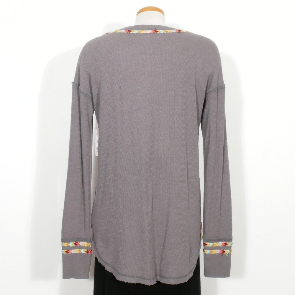 Gray Cotton Blend Rainbow Thermal Henley Top L - Picture 3 of 8